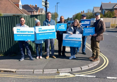 Donna Jones with Joe Robinson and campaigners